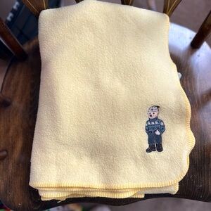VINTAGE Ralph Lauren embroidered teddy bear fleece throw blanket Made in USA